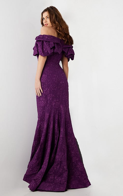 Back view of the Jovani 23847 dress in purple with floral detail