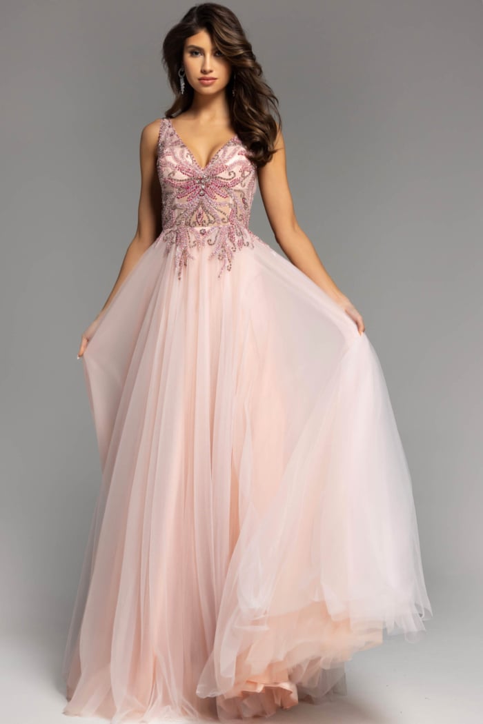beaded pink tulle dress 24554