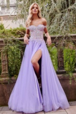 JOVANI 刺繍ビジュー装飾ドレス サイズ4 Jovani 23963 Lilac Multi Beaded Bodice Tulle Gown | Jovani