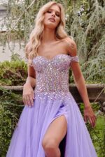 ドレス パーティー 仕様 Jovani 23963 Lilac Multi Beaded Bodice Tulle Gown | Jovani