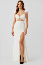 white beaded cut out dress