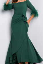 Mint Three Quarter Sleeve Ruched Gown 24195 | Jovani