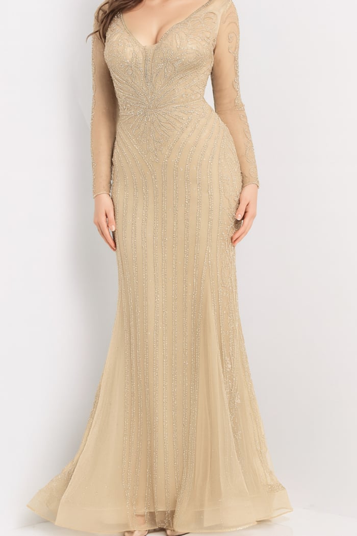 long sleeve beige dress 24236