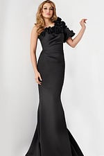 Side perspective of Jovani 24279 black dress with mermaid silhouette