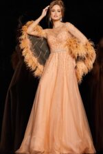 シュガーレス Gunmetal One Shoulder Long Sleeve Gown 24593 | Jovani