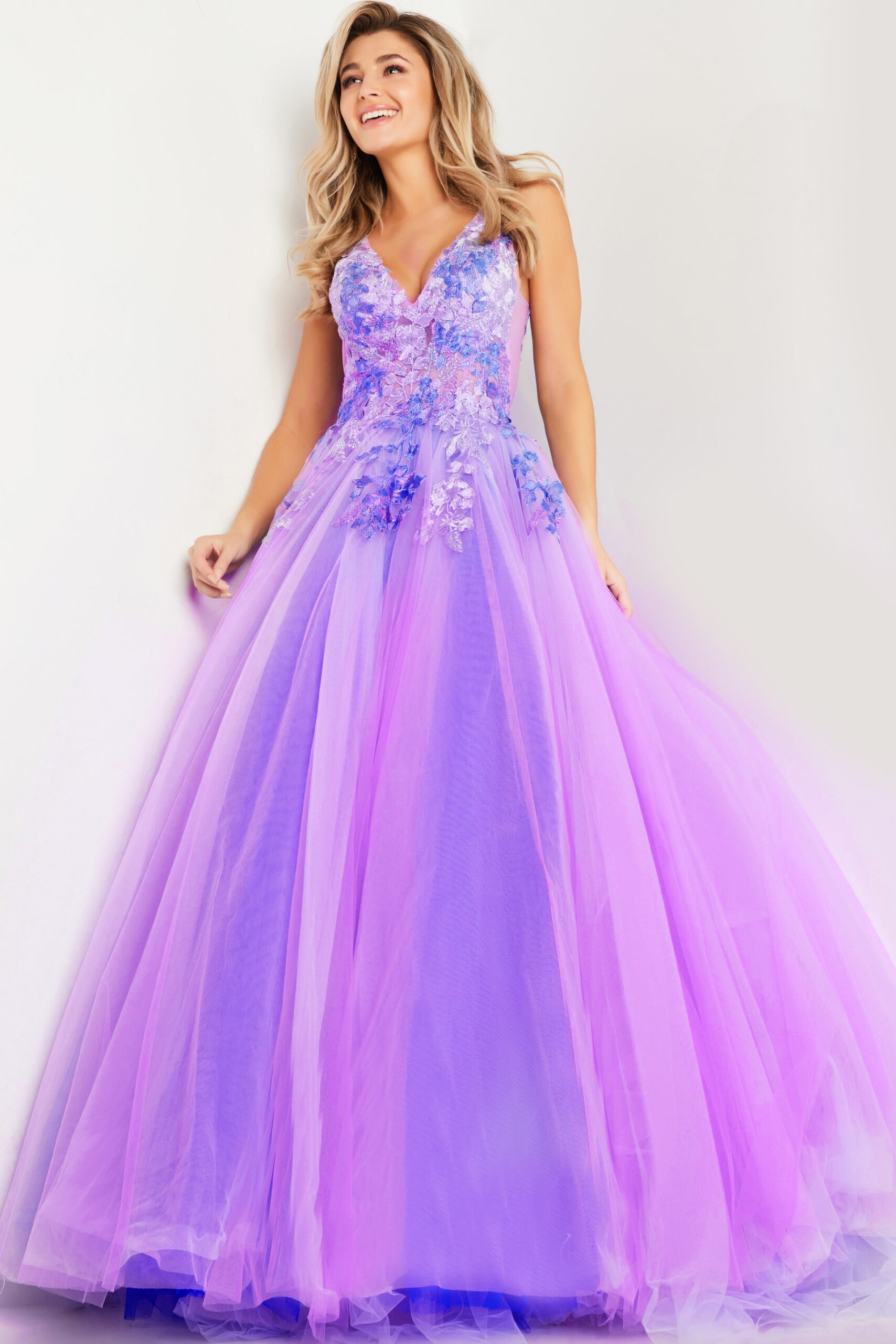Lilac Multi Floral Bodice Ballgown 24602 | Jovani