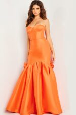 Model wearing Jovani 24613 evening gown from the side.