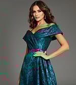 Model showcasing the front of Jovani 25666 blue gown