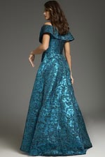 Back view of Jovani 25666 blue off-the-shoulder dress