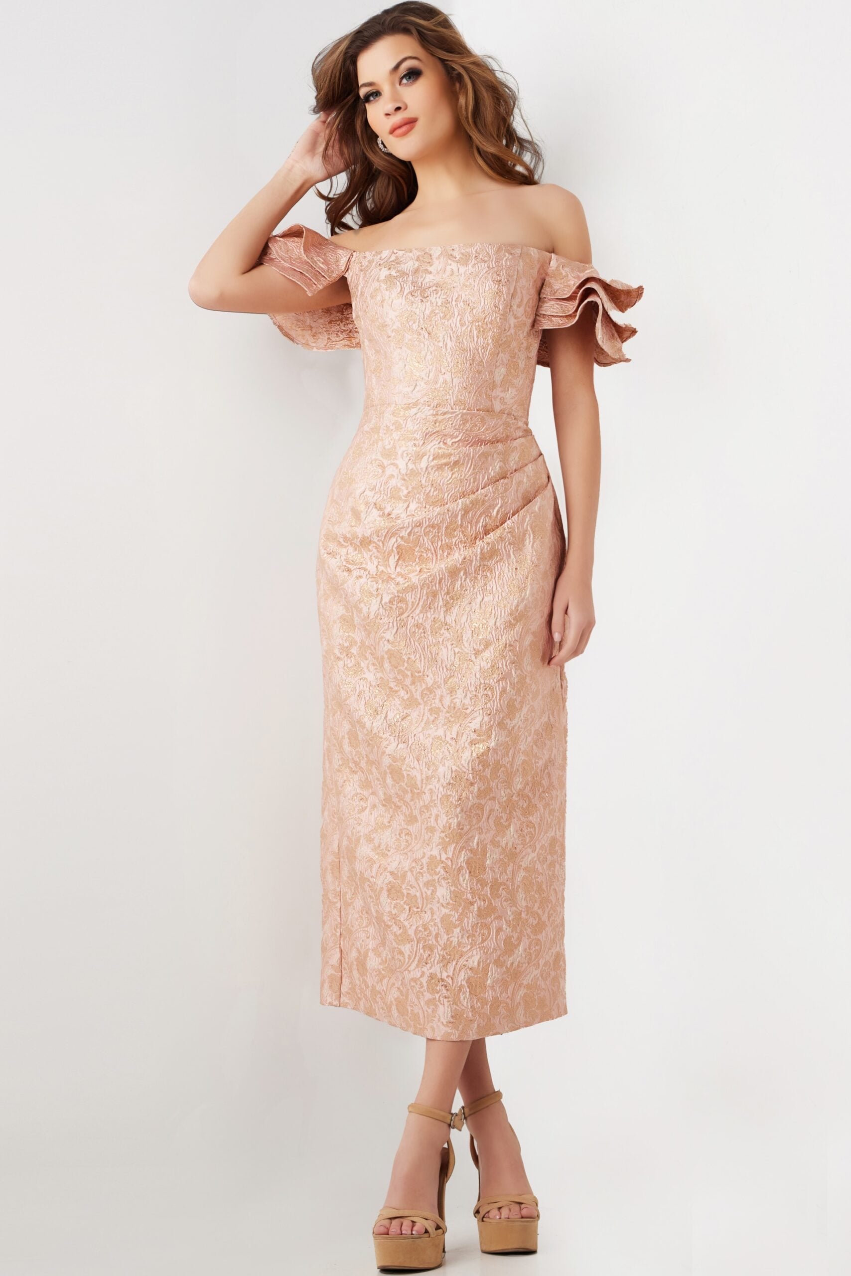 green emerald velvet dress Tea Length Rose Gold Sequin Dress main image 1