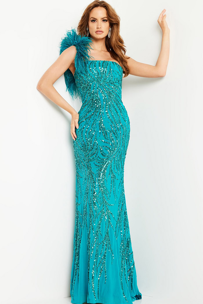 Peacock Beaded Long Dress 25690 | Jovani