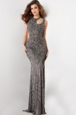 Gunmetal Embellished Cut Out Dress 25692 | Jovani