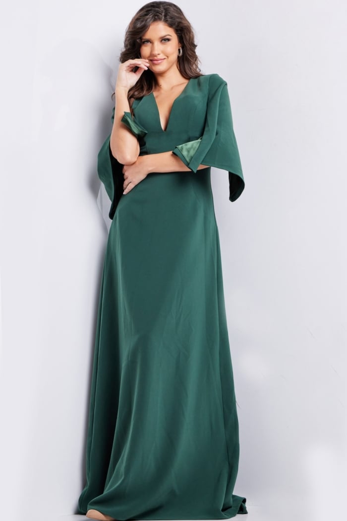 green v neck long sleeve dress Hunter Three Quarter 25754 casual green long sleeve dress
