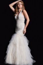 Ivory Nude Embellished Fit and Flare Gown 25854 | Jovani