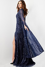 Back view of Jovani 26092 navy gown, highlighting elegant silhouette.
