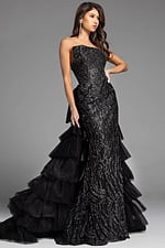 black strapless dress with ruffled back 26119