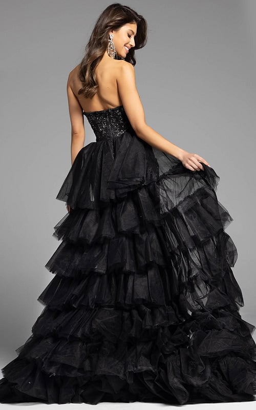 beaded dress with tiered overlay 26119