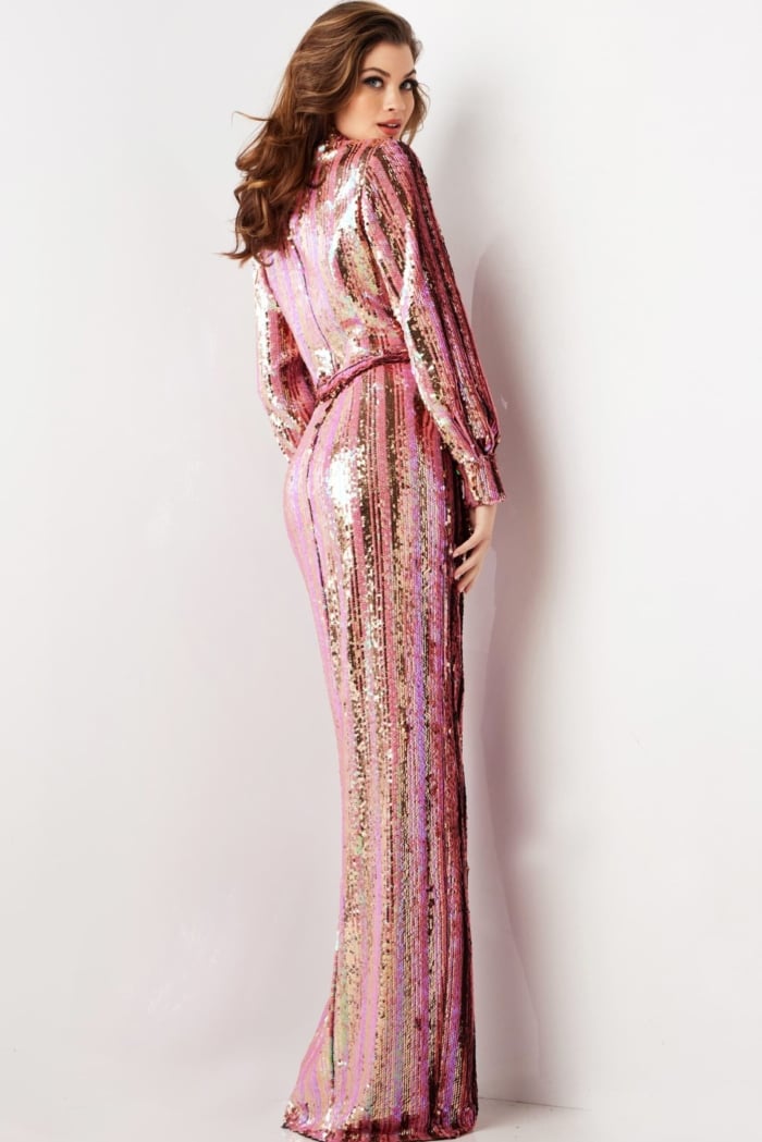 sequin dress long sleeve Demure Open Back Grey/Silver It has a deep V ASOS DESIGN all-over sequin long