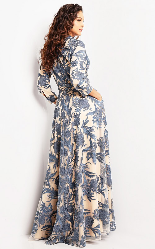 long sleeves print gown 26148
