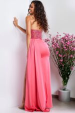 Back view of Jovani 26165 pink gown highlighting the exquisite detailing