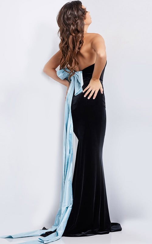 Model wearing Black Light Blue Strapless Fitted Gown 26227
