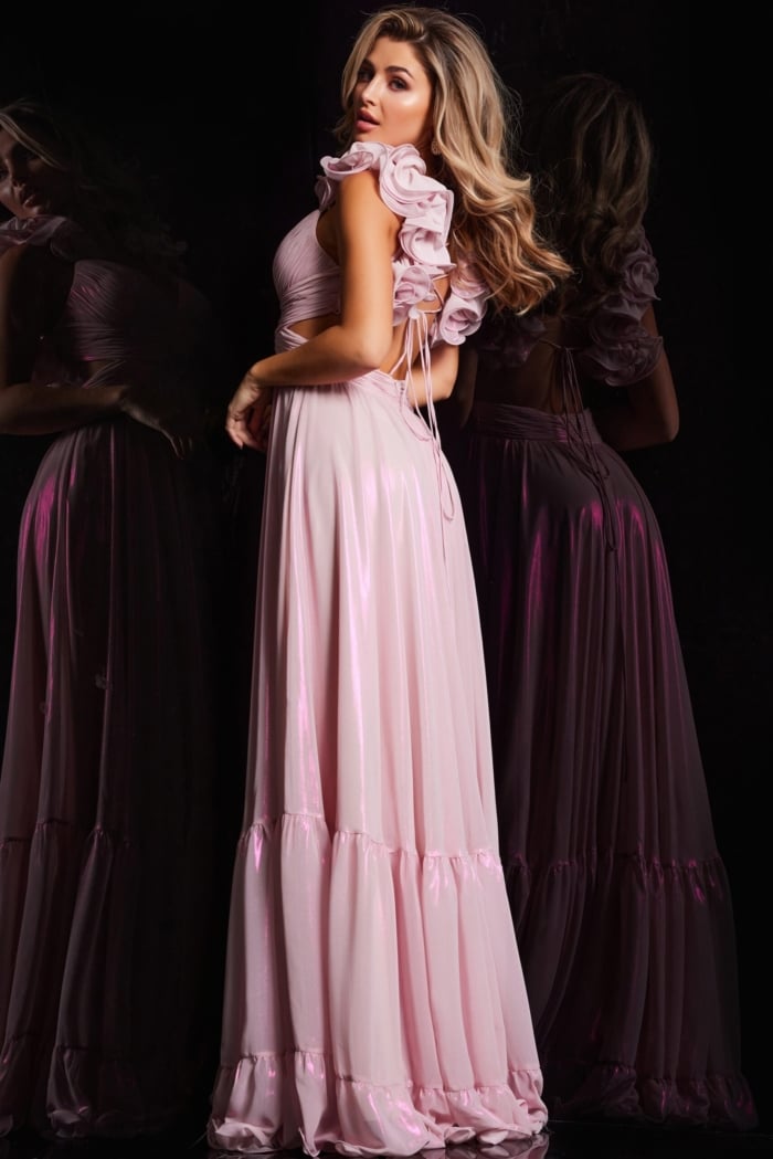 Light Pink V Neckline Empire Waist Dress 26248 | Jovani