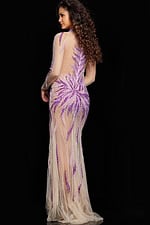 Back view of Jovani 26264 purple dress highlighting bead pattern