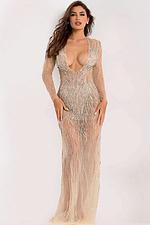 nude fitted mesh gown