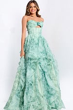 Green floral ball gown with bow front detail