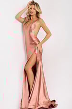 Shimmer satin formal dress with side slit