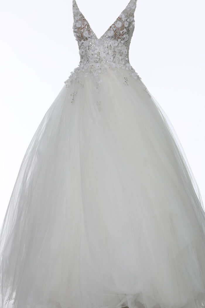 Jovani 3110 ivory ballgown with embroidery details, no model.