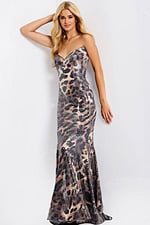 Sequin Animal Print Strapless Mermaid Gown 49125 - Image 3
