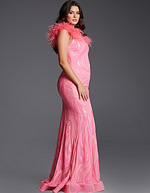 one shoulder dress with feather details 32596