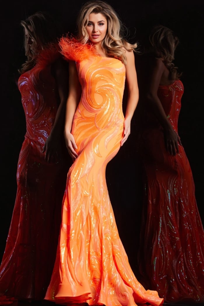 Model wearing Pink Sequin Sheath Dress 32596