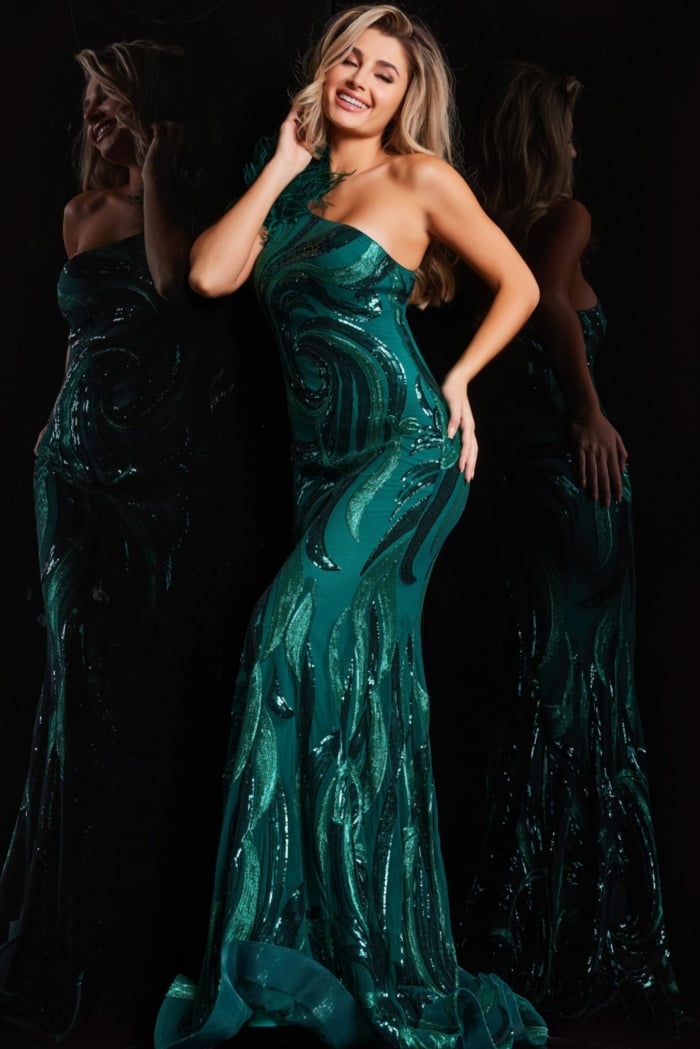Model wearing Pink Sequin Sheath Dress 32596