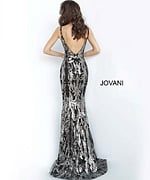 Back view of Jovani 3263 black gunmetal mermaid gown
