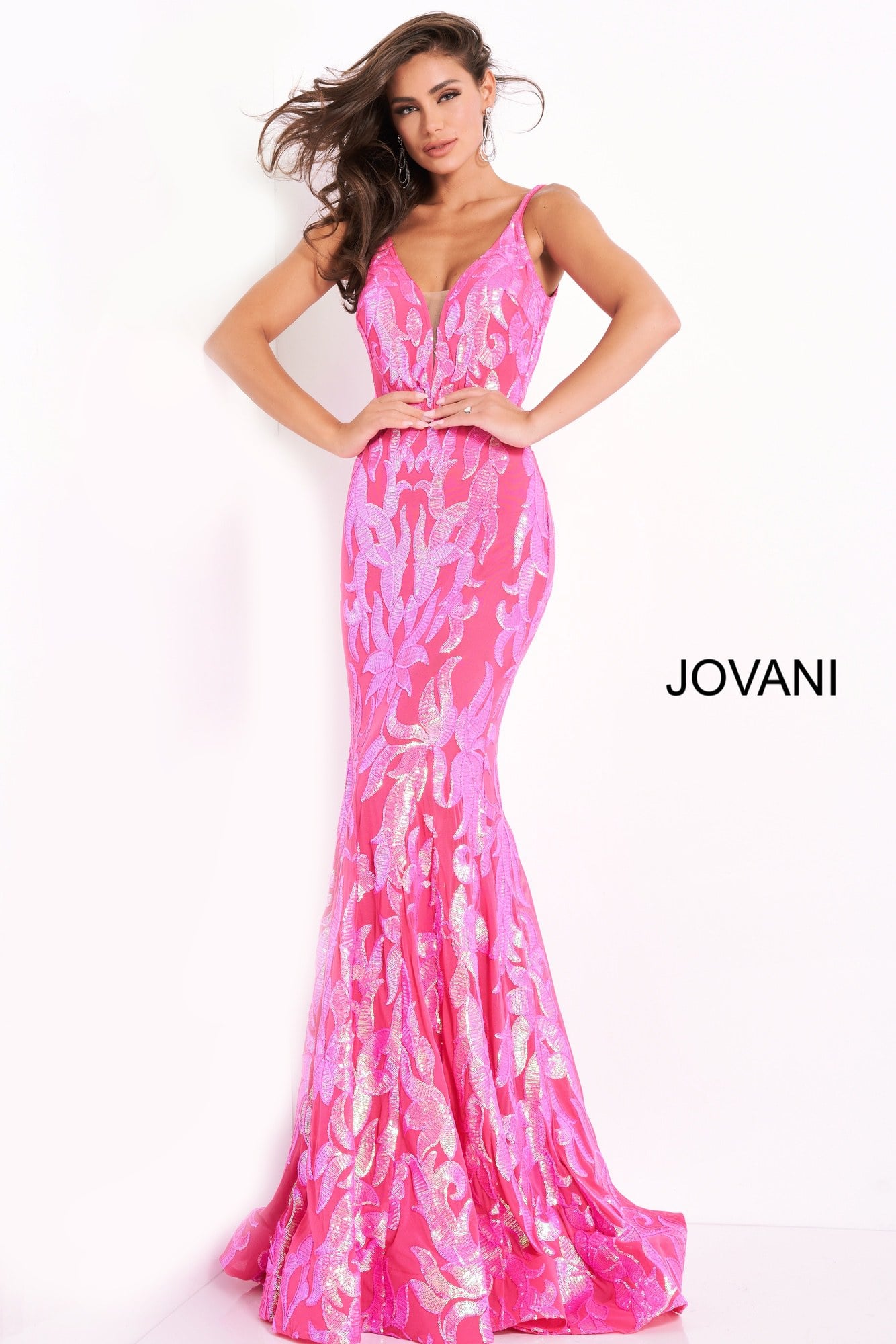 Model wearing Jovani 3263 Sequin Sheath Long Dress