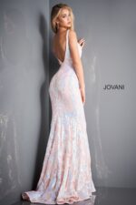 model wearing Jovani 3263 dress in light pink back view