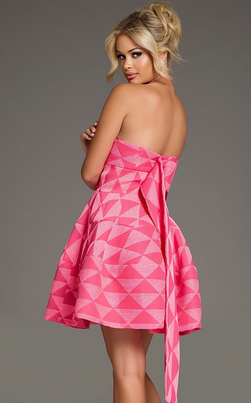 Model wearing Jovani 34404 pink dress back view