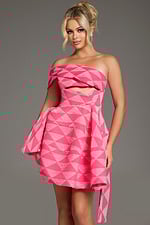 Model wearing Jovani 34404 pink dress front full length