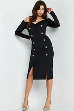 Model wearing Jovani 3570 black dress with off-the-shoulder neckline and floral embellishments.