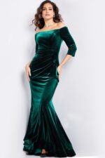Emerald Three Quarter Sleeve Velvet Dress 36458 | Jovani