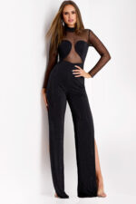 salsation Jumpsuit ブラック　M Black Mesh Jumpsuit with Illusion Bodice 36474 | Jovani