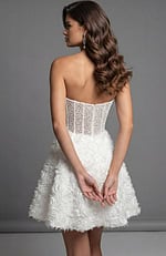 Strapless beaded corset dress with textured floral skirt and fitted bodice