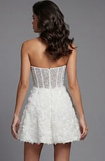 strapless corset dress with sheer boning and raised floral fabric