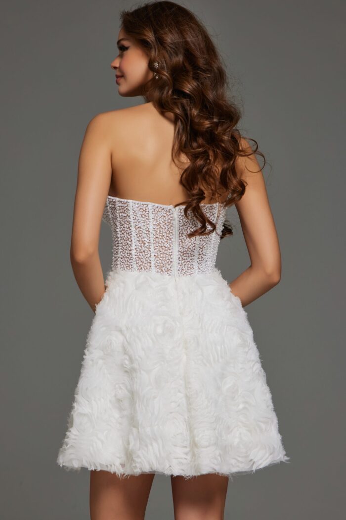 Model wearing Jovani 36578 dress, highlighting the back detail.