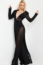 Jovani 36595 dress in black with asymmetrical design and high slit