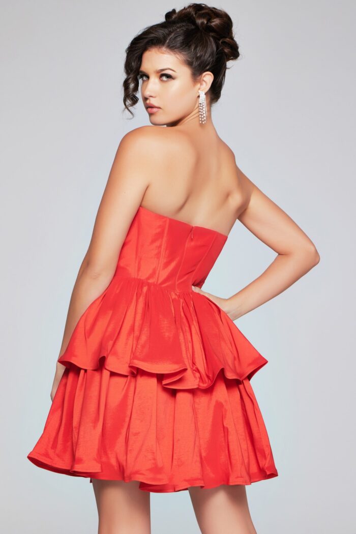 Model's back view wearing Jovani 36620 black dress.