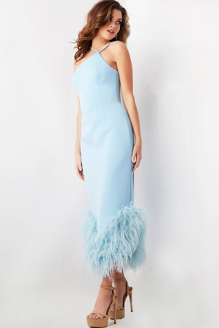 honest abes feather dress Jovani Sleeveless Asymmetric Feather-Trim Midi Dress, Blue, Women's, 6, Cocktail & Party Wedding Guest Dresses Sleeveless Dresses Prom dresses Size:12yr 2026-bastille-day-sale Tip Top Kids 5920 Dry clean only