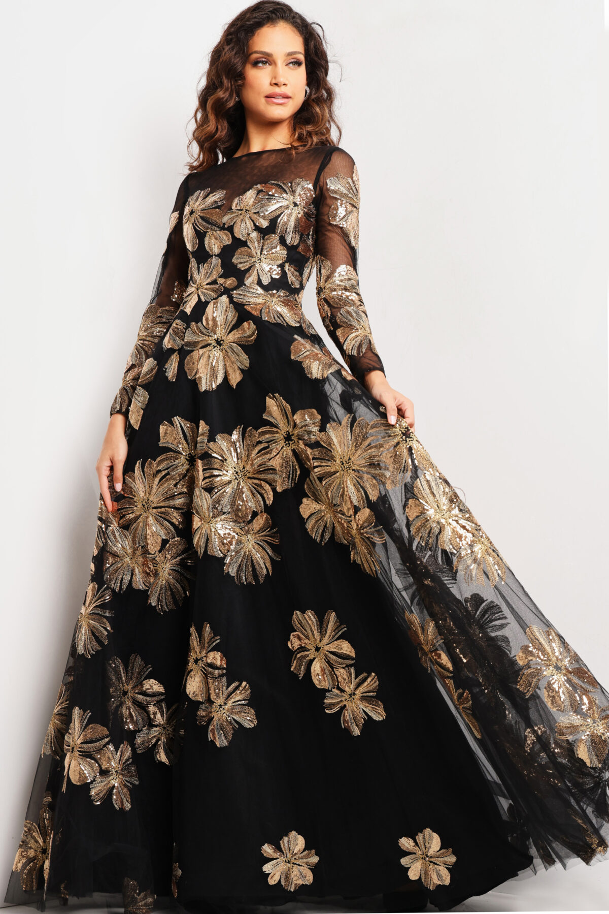Black and Gold Long Sleeve Formal Dress 36716 - Jovani